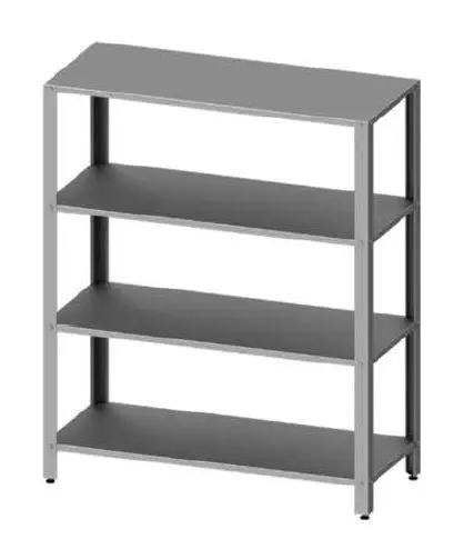 Rustfri hyllereol med fire hyller. BxDxH: 80x60x180cm