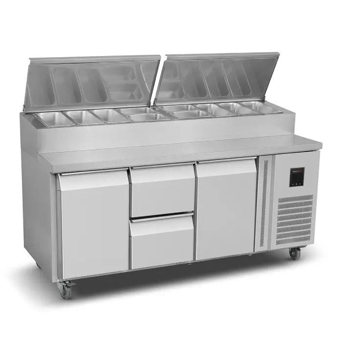 Garnityr kjølebenk med 2 dører og 2 skuffeseksjon -låsbarhjul