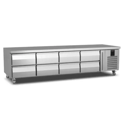 Grillkjølebenk med8 skuffeseksjoner og låsbarhjul